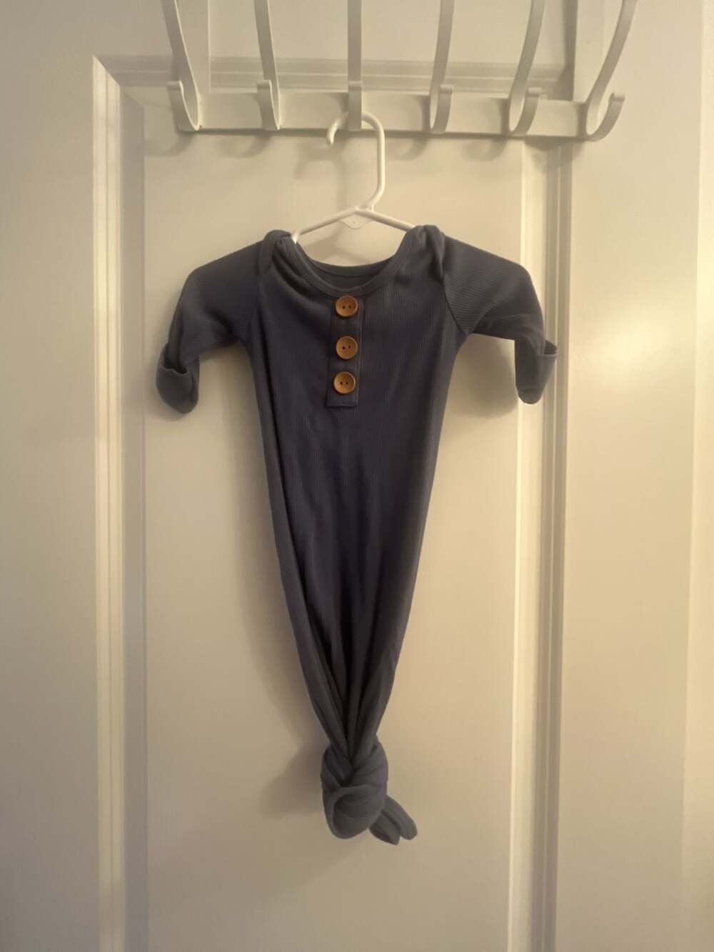 Caden Lane Blue Ribbed Long Sleeve Knotted Baby Gown